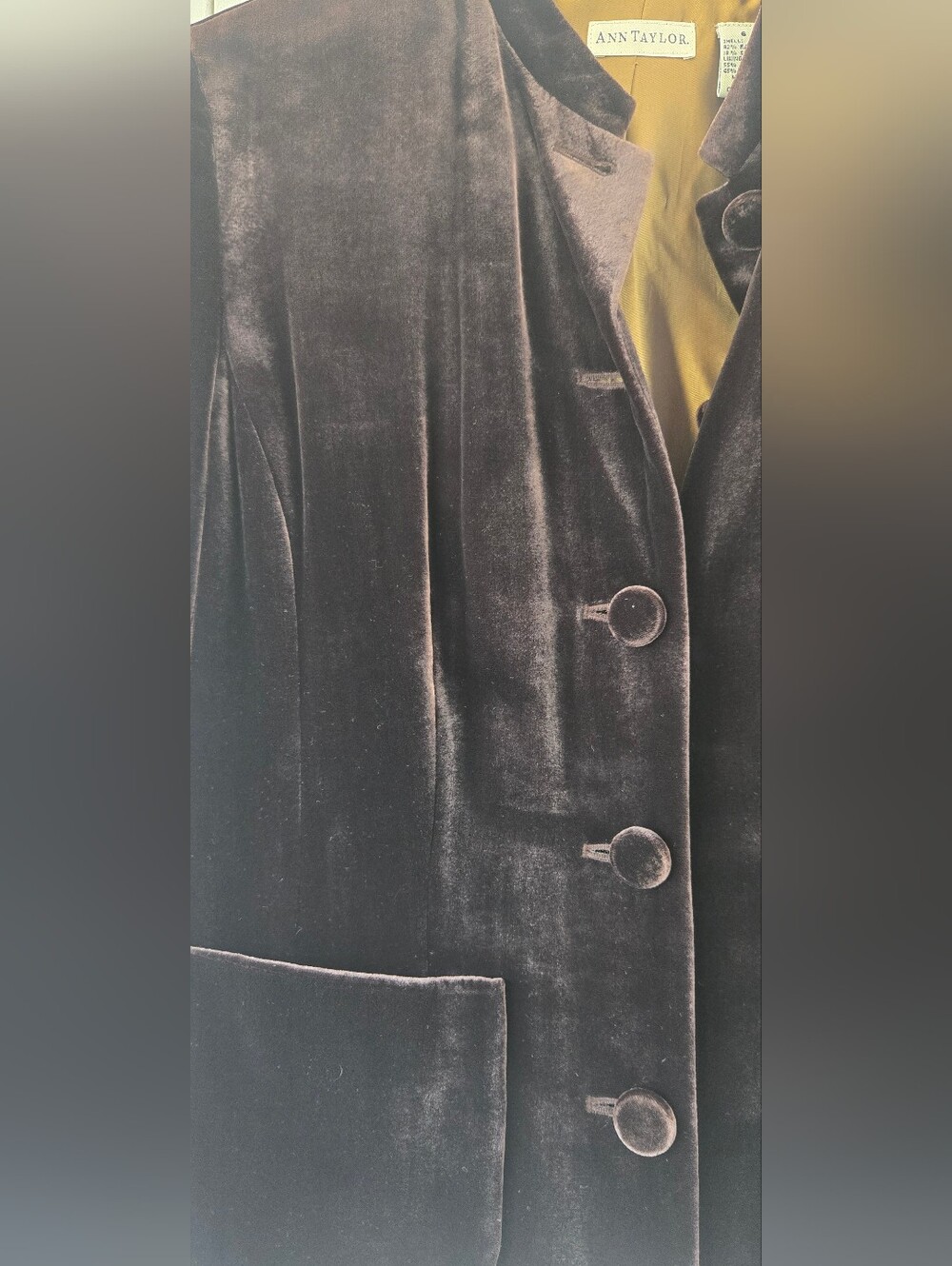 Ann Taylor Brown Velvet Nehru Jacket Size 6 - Picture 5 of 8